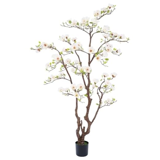 Fuxdre Artificial Magnolia Tree, 6.8FT Tall Fake Indoor Tree, Realistic Real Touch Leaves and Flowers Perfect for Indoor Decor, Living Room, Door, Office and Hotel Decor (White)