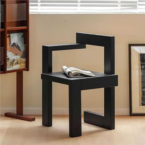 Creative Solid Dining Chair, Distinctive Design Single Chair, Modern Art Wood Chair for Bedroom, Living Room, Kitchen, Dining(Black,Right)