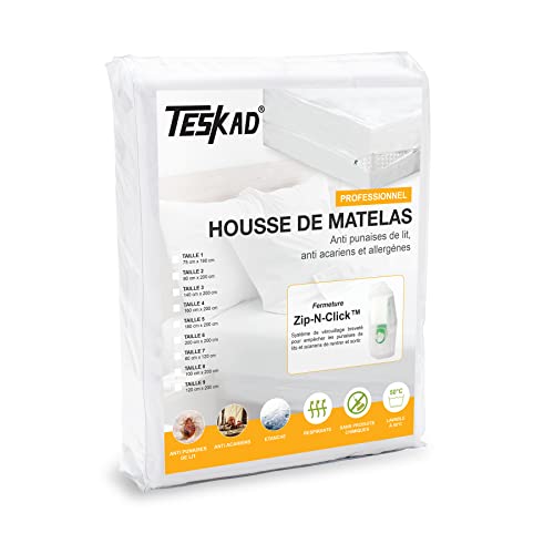 Teskad Housse de Matelas Professionnelle (140 x 190/200 cm) - Anti punaises de lit, acariens et allergènes