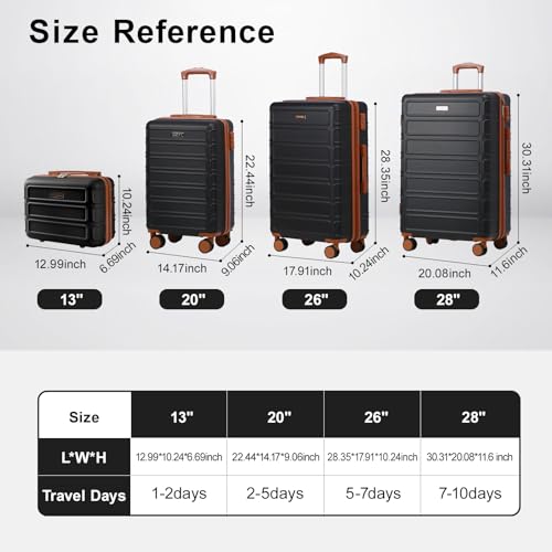 4 Piece Luggage Set Expandable ABS Travel Suitcase Set TSA Lock Hardshell Durable Lightweight Traveling Luggage Sets Gift for Back to School (Black, 28in26in20in13in) - Image 3