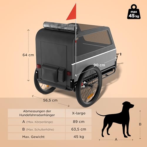 Trevopet® Hundeanhänger für Fahrrad XL – Faltbarer Hundefahrradanhänger mit Rampe, Federung & Kupplung – Fahrradanhänger Hunde bis 45 kg – Wasserdicht – Kompatibel mit E-Bikes – Grau