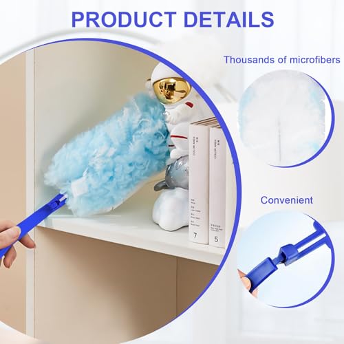 Minfuerang 20 Stück Staubmagnet,Elektrostatisch Duster, Staubmagnet Nachfüllpack mit 2 Griff für Reinigen von Haushaltsgeräte,Tierhaare,Staub,Schmutz (Hellblau)