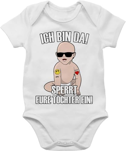 Baby Body Junge Mädchen - Sprüche - Ich bin da sperrt eure Töchter ein - 1/3 Monate - Weiß - geburt geschenk babymode witzig spruch weg bodys sayings babybody mit sprüchen spruche babysachen