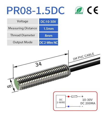 Sensor inductivo M8 NPN PR08-1.5DN empotrado de proximidad 12-24V CC 3