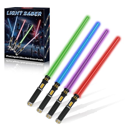 FlashyU 4 Pack Light Up Sabers for Kids Toddlers, Dueling Light Up Sword Toy for Boys, Space War Party Cosplay Xmas Birthday Gifts for Teen Men Age 4 5 6 7 8 9 10+