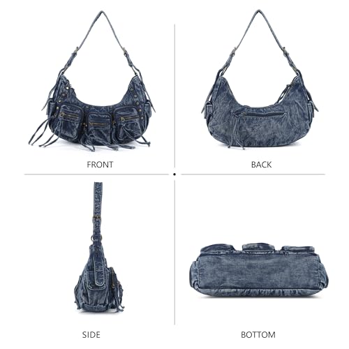Image of Angel Kiss Hobo Bags Purse for Women Y2K Shoulder Bag Multi Pockets Designer Satchel Studded Handbags with Strap
