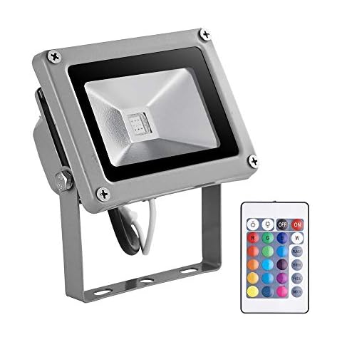 10W LED RGB Floodlights with Remote Control, IP65 Waterproof 16 Colours 4 Modes Changing Garden Outdoor Landscape Lamp for Xmas,Wedding,Garden (1 Pack) Cover