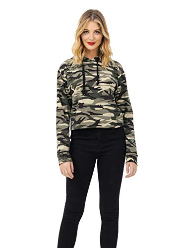 MakeMeChic Women's Long Sleeve Casual Printed Sweatshirt Crop Top Hoodies Camo S