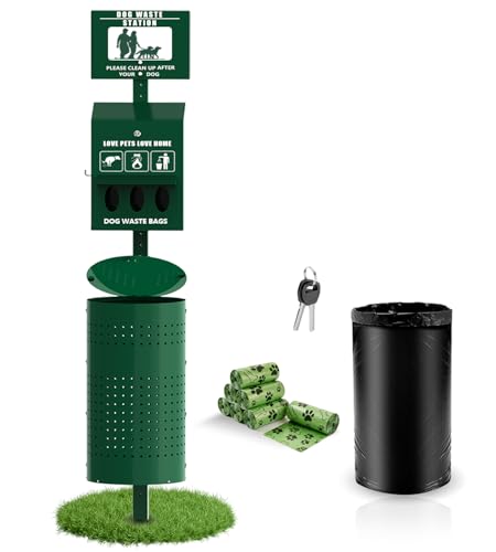 Lezbanz Dog Waste Station - Large 11.5 Gallon Dog Poop Station with Poop Bags Liner Bags Lockable Dispenser & Keys Heavy-Duty Outdoor Pet Waste Station for Commercial Use Parks Backyard