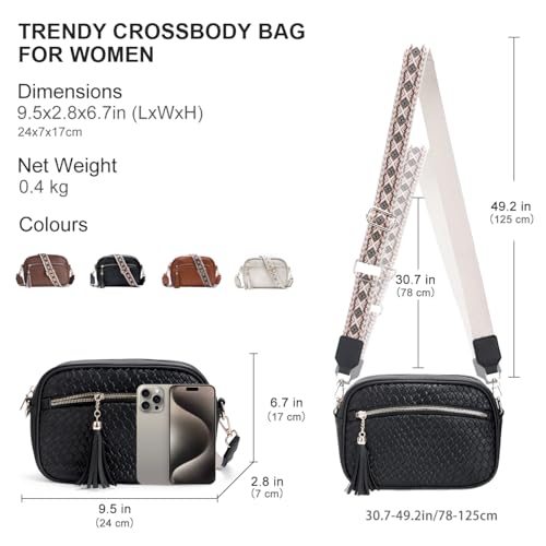 VASCHY Crossbody Purse Bags for Women, Trendy Vegan Leather Woven Small Crossover Shoulder Bag with Detachable Guitar Strap2
