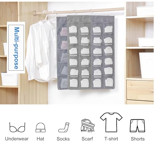 Laughhe Unterwäsche Organizer Hängend mit 36 Taschen, Doppelseitig BH Aufbewahrung Schrank, Platzsparende Aufbewahrung Netztaschen für Unterwäsche BH Socken, 80 x 48cm (Grau)