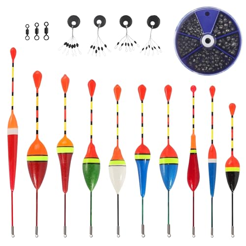 Xbessc Posen Angeln Set Angelposen Forelle 18 Stück Angelzubehör Set mit 10 Schwimmer Angeln 205 Bleischrot 3 Wirbel Angeln Angelzubehör und 4 Gummistopper Angeln für Süßwasser und Meeresangeln