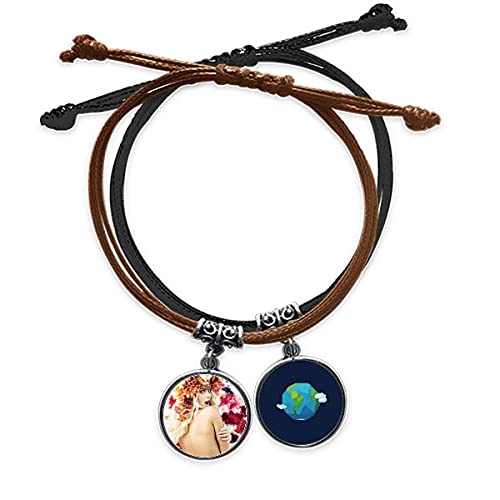 Pulsera de cuero con cuerda ajustable de estilo floral bohemio