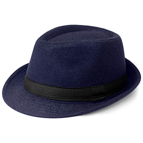 Coucoland Chapeau Panama 1920s pour Homme-Chapeau Fédora Mafia Gangster Accessoires de Costume Gatsby Taille Unique Bleu foncé Feutre