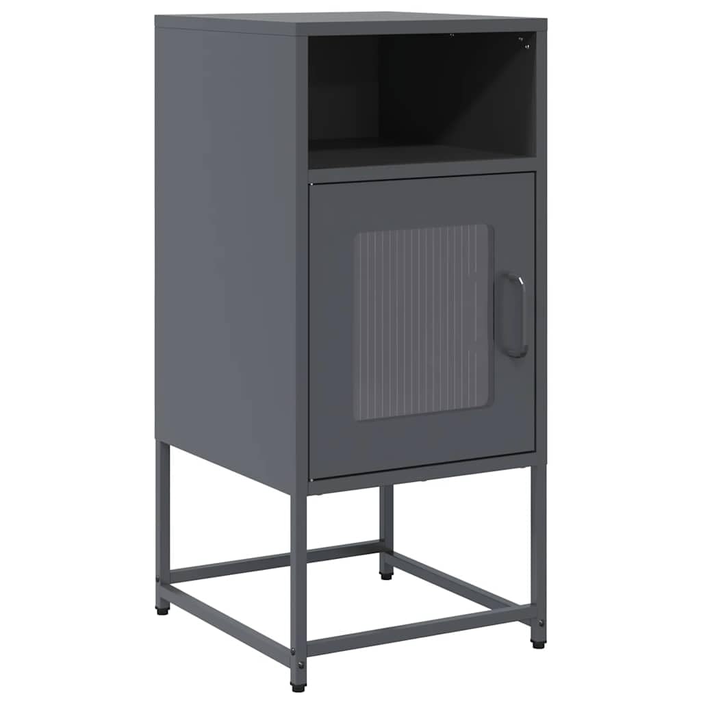Comodino Antracite 36x39x78 cm in Acciaio Laminato a Freddo | Mobiletto multiuso in metallo con gambe e maniglie per camera da letto, corridoio e ufficio