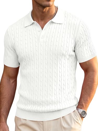 Camiseta polo texturizada para hombre de punto con cable | Elástica, anti-pilling, de manga corta, ligera y transpirable para golf miniatura 1