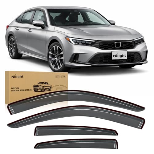 Nilight Tape on Rain Guards for Honda Civic Sedan 2022 2023 2024 2025 2026 Window Deflectors Window Visors for Fresh Air Circulation Crack Window Open in Rain Smoke Tinted 4PCS