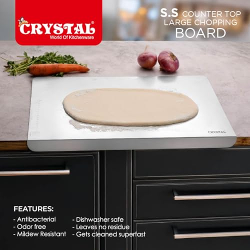 Image of Crystal Extra Large Countertop Stainless Steel Chopping Board for Kitchen | Perfect for Fruit & Vegetables | Haevy Duty Metal Board | Non Slip | Rust Proof | Size- 42 * 30 * 2.5 cm