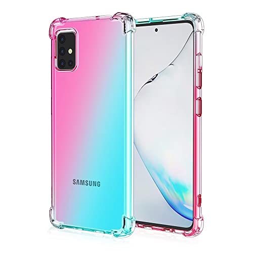 EASSGU Custodia per Samsung Galaxy M31s (6.5' Inches), Cover Silicone TPU Colore Sfumato Trasparente, Custodia per Telefono Antiurto e Antigraffio - Rosa Verde