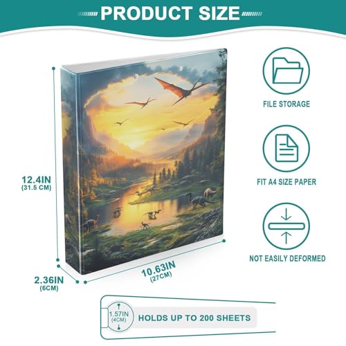 Image of 3 Ring Binder Dinosaurs Jurassic 1.5 inch Binders Three Ring Binders with Clipboard Fit 8.5'' x 11'' Paper 3 Interior PVC Clear Pockets for Office Supplies