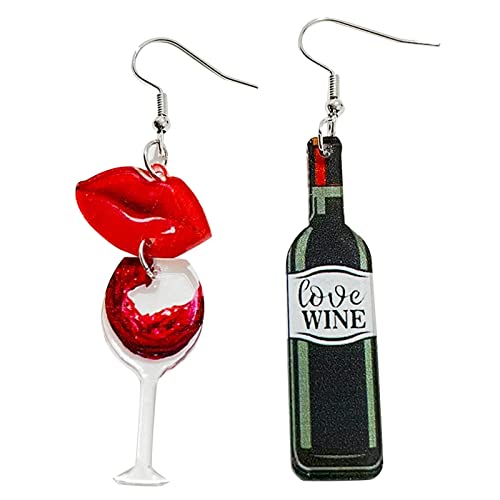 Saint valentin femmes d'oreilles Sexy lèvres rouges bouteille de vin rouge à lèvres talons hauts acrylique balancent d'oreilles pour les filles fête...