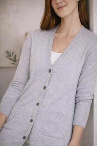 Image of State Cashmere Women's Button Front Cardigan 100% Pure Cashmere V Neck Fashion Sweater Dress with Pockets