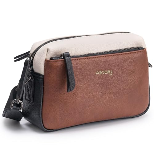 Image of Alldaily Small Triple Zip Crossbody Purse for Women, Vegan Leather Phone Bag with Wide Shoulder Strap