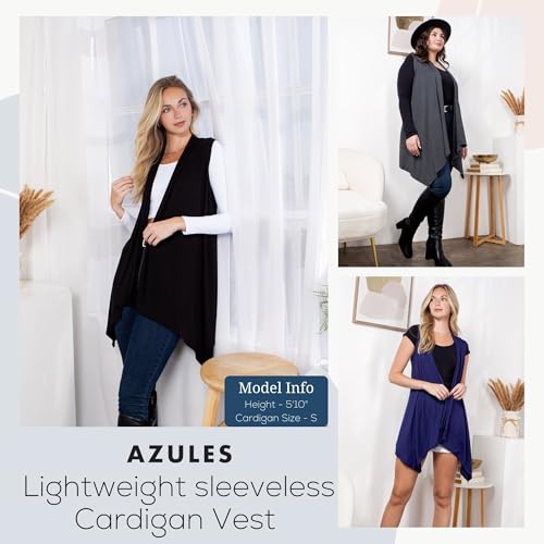 Image of Azules Sleeveless Cardigan for Women, Soft Lightweight Duster Open Front Sleeveless Long Cardigan Vest (3 Pack)