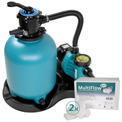 POOL Total Sandfilteranlage Brillant Ø 400 inkl. MultiFlow Filtermaterial - Selbstansaugende AquaPlus 8 Filterpumpe - Filterkessel - 6-Wege Top-Mount Rückspülventil Edition