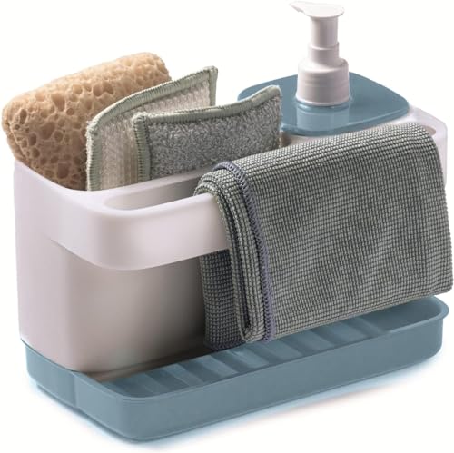 Snips, Riordinello, Organizador de Fregadero, Portaesponjas con Dispensador, Color 21 x 12 x 18 cm, Soporte para Esponjas Azul, Made in Italy, 0% Libre de BPA y ftalatos