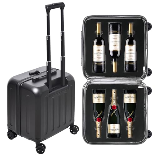 wine luggage 6-Bottle Airline Approved Wine Suitcase TSA-Friendly Carry-On Luggage with Shockproof Foam | Compact Lightweight Hard Shell Travel Case for Secure Airplane Transport (6 bottles)