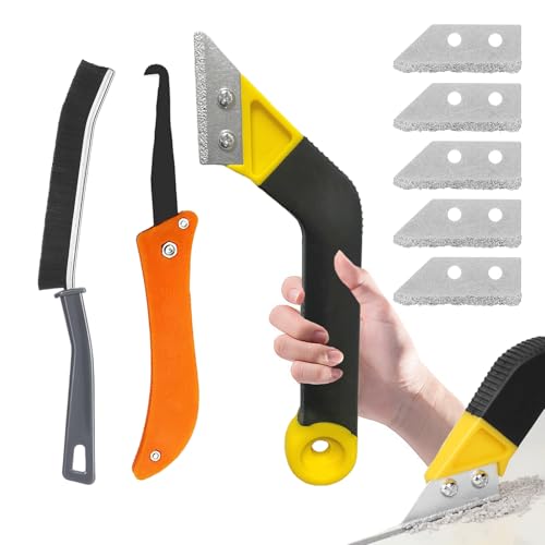 Rascador Juntas Azulejos, 8 pcs Removedor de Lechada para Quitar Lechada de Azulejos y Baldosas con 5 piezas de Repuesto Extra, 1 Cepillo para Quitar Baldosas