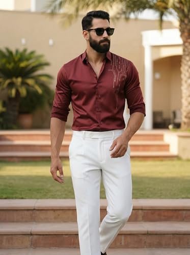 Image of IndoPrimo Men's Stylish Satin Shirt for Party, Formal, Daily and Casual Wear Full Sleeve Shirt for Men