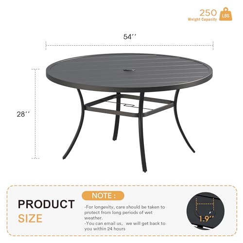 Image of VICLLAX 53 inch Outdoor Round Patio Table for Lawn Garden, All Weather Metal Round Patio Dining Table with Adjustable Umbrella Hole, Patio Table for 8 Person, Black Tabletop