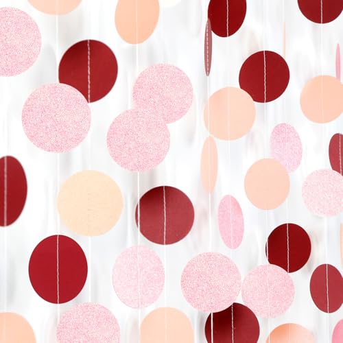 Image of Burgundy Pink Peach Party-Decorations Paper-Garland - 52ft Rose Gold Glitter Streamers Banner,Birthday Princess Baby Bridal Shower Wedding Hanging Supplies Decor Hugfond
