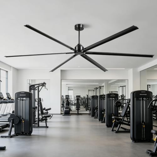 120 Inch Large Industrial Ceiling Fan with DC Motor Shop Ceiling Fan 6 Wind Speeds Reversible 6 Aluminum Blades Commercial Black Ceiling Fan No Light for Warehouse Barn Garage Gymnasium Cooling
