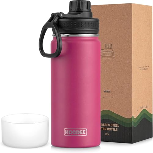 Image of koodee Insulated Water Bottle, 18 oz Stainless Steel Double Wall Vacuum Wide Mouth Sport Bottle with Leakproof Spout Lid (Rose Red)