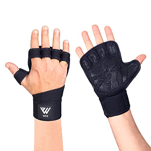 WFX Ventilated Workout Gloves with Wrist Wrap Support for Men & Women Full Palm Protection & Extra Grip Choice for Weightlifting, Exercise, Training, Fitness,WODs & Pull ups (Small, Black)