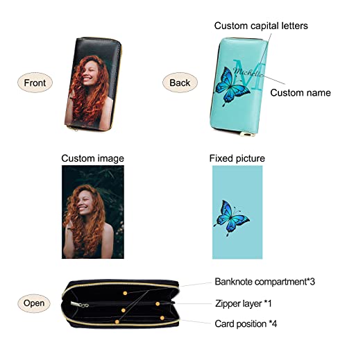 Personalized Custom Photo Zipper Wallet for Women Girlfriend Sunflower Wallet with Engraved Your Name Long Leather RFID Wallet (butterfly wallet)2