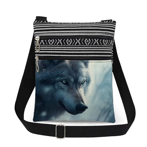Wolf Print Crossbody Bag Stylish Travel Adjustable Shoulder Strap Messenger Bag for Men A Gift for Wolf Print Purse Birthday Christmas Gift for Women Sister Teen