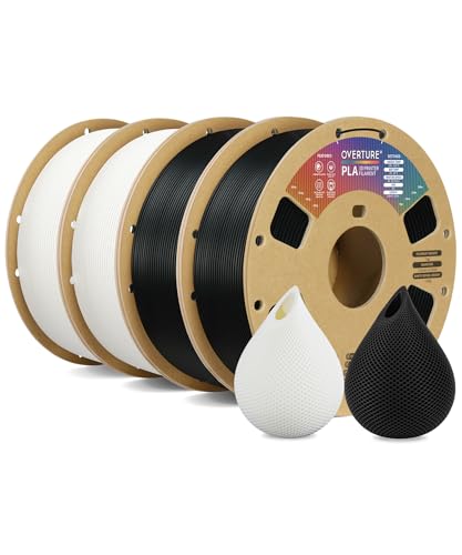 Image of OVERTURE 4KG Bundle PLA Filament 1.75mm, Neatly Wound 3D Printer Filament 4 Pack 1kg Spool (2.2lbs), Dimensional Accuracy + /- 0.02 mm, Fit Most FDM 3D Printers (Black*2 & White*2)