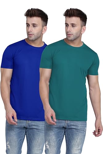 Image of TQH Men Dri Fit Polyester Half Sleeve Round Neck Multicolor t Shirts - Combo Set of 2