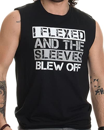 Ann Arbor T-shirt Co. Flexed & The Sleeves Blew Off | Funny Weight Lifting, Body Builder Fell Tank Top-L Black