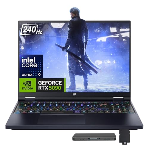 Image of acer Predator 16 AI 16 inch WQXGA Gaming Laptop, Intel Core Ultra 9-275HX, Geforce RTX 5090, 64GB RAM, 5TB Storage(4TB SSD+1TB Docking Station Set), Per-Key RGB Keyboard, Wi-Fi 7, Win 11, Black