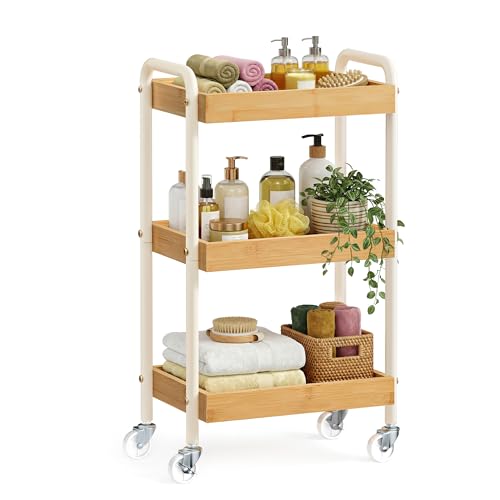 SONGMICS Chariot de Rangement à roulettes, Desserte, Étagère de Cuisine, avec Poignées, Montage Facile, pour Chambre, Salle de Bain, Cadre en Acier, 27,5 x...