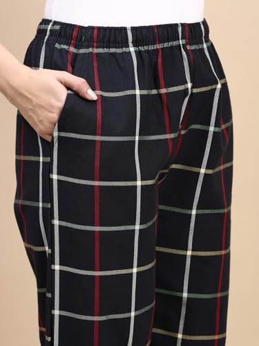 Image of KRYPTIC Women's 100% Pure Cotton Woven Pyjama | Mid Rise Relaxed Fit Full Length Nightwear Pant with Elasticated Drawstring Waistband & Side Pocket | Comfortable Lounge, Sleepwear & Casual Bottom Wear