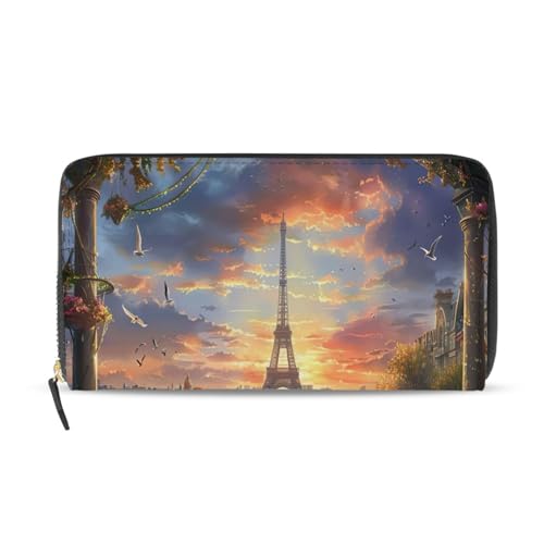 Eiffel Tower Balcony View Women's Large Capacity Wallets Holder Wallet Credit Card Clutch Coin Pocket Pu Leather Zipper Closure Deal Gift for Women 21220539