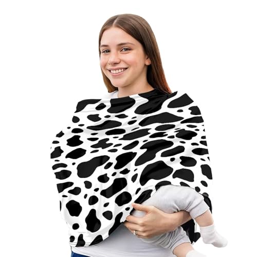 Image of Baby Car Seat Cover Cute Cow Print Nursing Cover and Carseat Cover, Stretchable Nursing Scarf Stroller Shopping Cart Cover for Baby