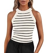 PRETTYGARDEN Womens Tops Dressy Casual Halter Neck Going Out Tank Tops for Women 2025 Slim Fit Ri...