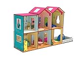Toyshine Big Size Wooden DIY Doll House for Kids with Furniture, Dolls, Side Garden and Much More! Play House Learning Toy for Girls Boys 3 4 5 6 7 Year Old Birthday Gift Dollhouse